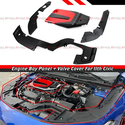 For 22-24 Honda Civic Engine Bay Side Panel Shields + Jdm Red Black Valve Cover • $86.99