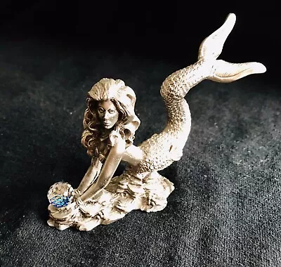 Solid Pewter Mermaid Mythical Crystal Ball Ocean Sea Silver Metal Figurine • $16.95
