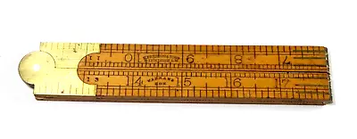 Nice 19th Century Brass And Wood Folding Ruler With Maker's Name • $10.50