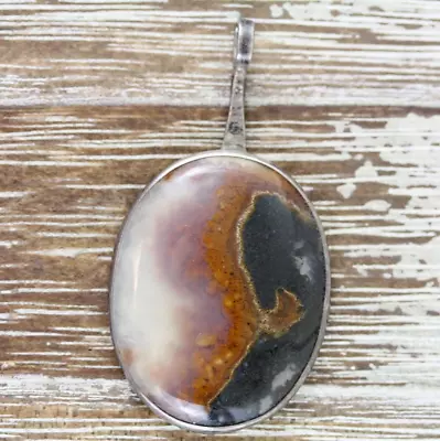 Vintage Modernist Sterling Silver 925 Pendant Beautiful Natural Agate Specimen • $88