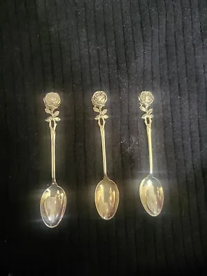 Vintage Set Of 3 German 800 Silver Rose Demitasse Spoons • $27