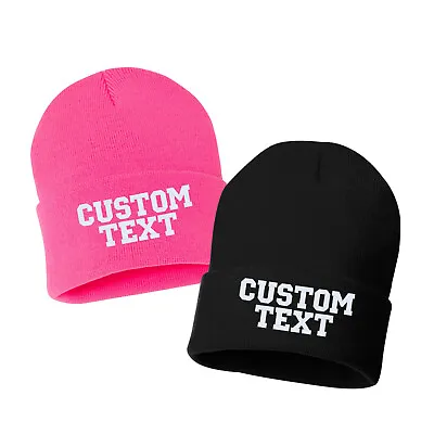 $16.99 • Buy CUSTOM TEXT - Cuffed Embroidered Beanie Hat, Beanie, Embroidered Gift, Winter
