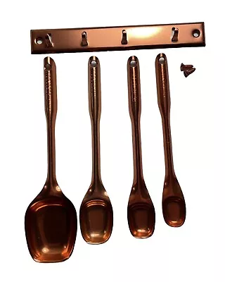 Vintage Aluminum Copper Tone Measuring Spoon Set + Kitchen Wall Hook Hanger • $13.49