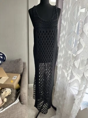 £45 • Buy All Saints ‘Elkin’ Maxi Dress. Hand Crochet In Black Size L