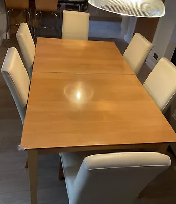 £150 • Buy Oak Veneer Dining Table With 6 Faux Leather Cream Chairs M & S / Next