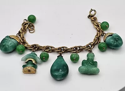 VIntage Chinese Asian Inspired Charm Braclet Green Glass • £23.52