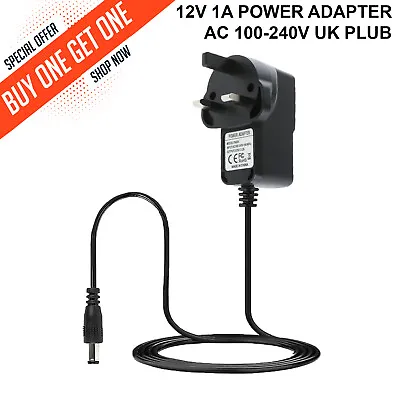 1A 12V 1000mA 100-240V AC 50/60Hz AC/DC MAINS POWER ADAPTER LEAD CHARGER UK • £9.99