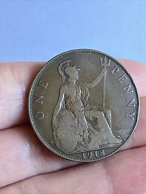 Extremely Rare 1918 One Penny King George V British Coin Unique WW1 • £1200