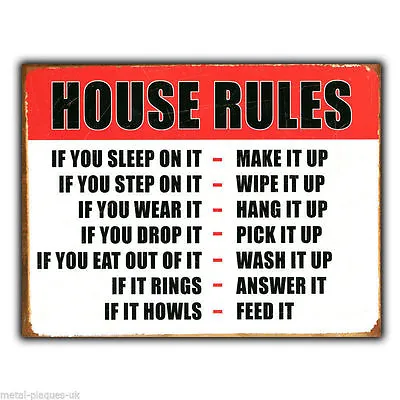 £4.49 • Buy METAL SIGN WALL PLAQUE  HOUSE RULES  Humorous Funny Poster Print Hanging