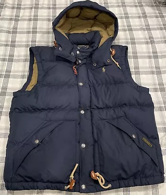 Polo Ralph Lauren Navy/Khaki Down Puffer Vest/Gilet Detachable Hood - Sz L Men’s • $110