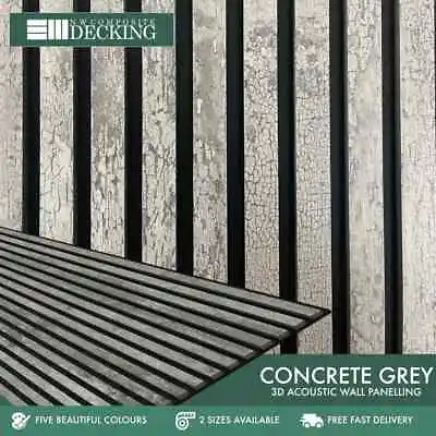 Concrete Grey Acoustic Wood Panel 2400mm X 600mm | Internal 3d Slat Wall Panel • £75
