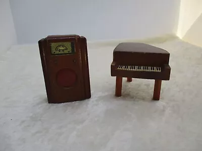 Vintage Kage Doll House Miniature Wooden Piano And Floor Model Radio • $27.99