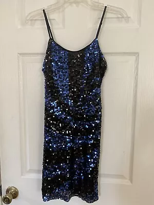 Janette Vintage Black Blue Sequin Strap Dress Sz M • $19.99