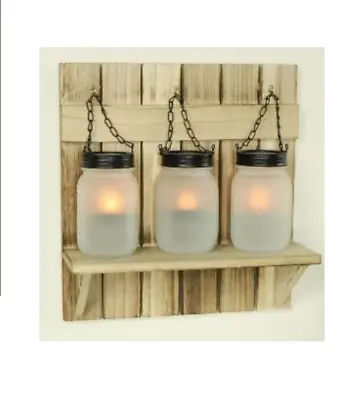 Hanging Mason Jar Tealight Candle Holders With Wooden Shelf • £12.99