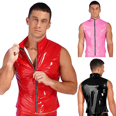 US Sexy Mens Faux Leather Zipper Jacket Tank Vest Nightclub Party Waistcoat Tops • $6.57