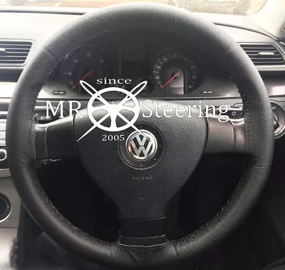 For Vw Golf Mk5 03-09 Black Leather Steering Wheel Cover Double Black Stitching • $32.32