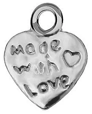 One Sterling Silver Shiny Heart 'made With Love' Tag / Charm 11 Mm • £1.75