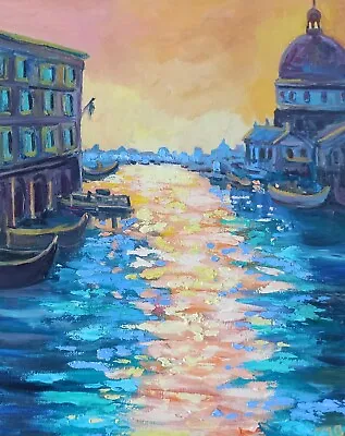 Impressionist Oil Painting Original Art Venice Canal Italy Landscape 30x24cm • $76.50