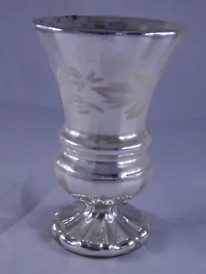 Antique Mercury Glass Vase Silver With Floral Design • $60