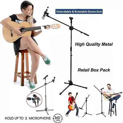 Adjustable Microphone Stand Boom Arm Holder & Mic Clip Stage Studio Party Tripod • £10.98