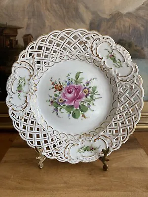 SALE! MEISSEN Pink Rose Reticulated CABINET PLATE 19th Century Antique • $90