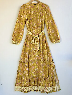 JAASE Dress Womens Medium Mustard Yellow Floral Long Sleeve Maxi Boho NWT RRP$89 • $59.99