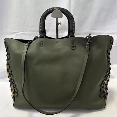 COACH Rogue Tote With Colorblock Coach Link Detail Olive Green 86809 Used Japan • £243.75