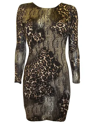 JANE NORMAN Brown Animal Print BACKLESS Stretch DRESS Size 6 • £10.99