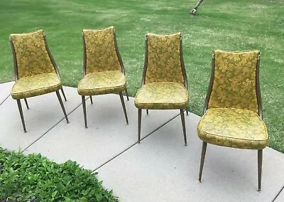 **Vintage MCM SET OF 4 DINETTE CUSTOM CHAIRS DATED SEPT 1963 SUNFLOWER GREEN • $695.49