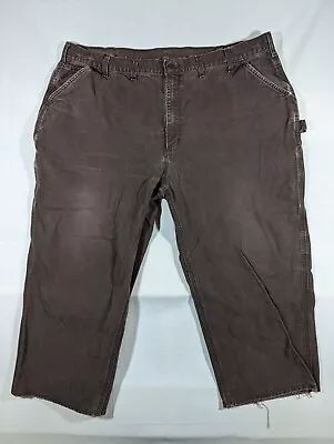Carhartt Pants Mens 46x30 Brown Canvas Carpenter Dungaree Fit Workwear Utility • $19.99
