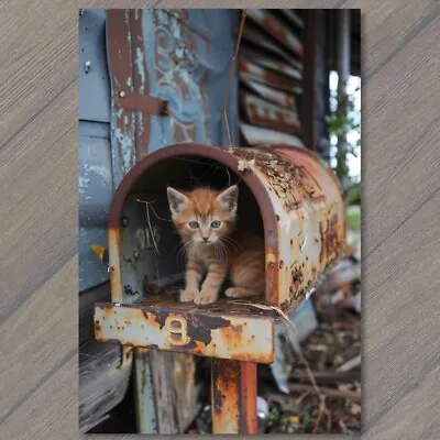 POSTCARD Cat Kitten In Rusted Out Old Mailbox Cute Mail County House Cute Fun • $6