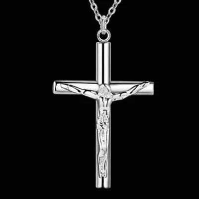 Italian Sterling Silver Jesus Cross Necklace With 18  Italian Chain • $7.27