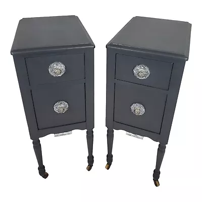 Antique Nightstand End Table Set 2 Drawer Custom Painted On Wheels Victorian Vtg • $380