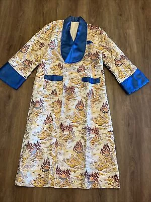 1950's Japanese Smoking Robe  - Long SILK-SATIN  Pagoda Design UNISEX • $99.99