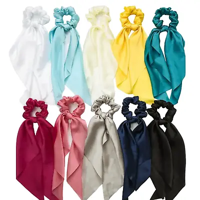 Scrunchie Long Scarf Satin Hair Bow Ponytail Elastic Hairband Rope Ribbon Ties • £3.29