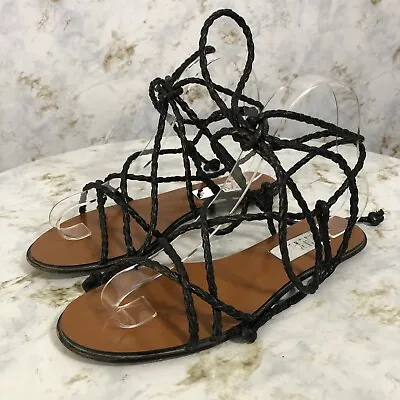 $21 • Buy Zara 36 Women's Sz 6 Shoes Black Brown Lace Up Braided Strappy Gladiator Sandals