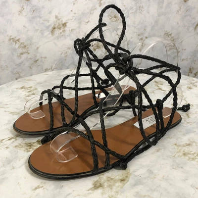 Zara 36 Women's Sz 6 Shoes Black Brown Lace Up Braided Strappy Gladiator Sandals • $12