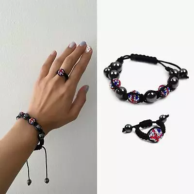 Union Jack Shamballa Beaded Bracelet Ring Set • £16.99