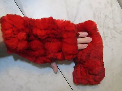 NIB Valpeak Red Rabbit Fur Knitted Fingerless Women's Gloves One Size • $5.99