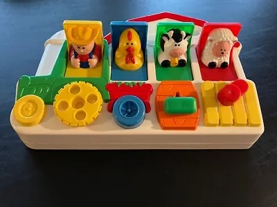 Vintage Fisher Price Tractor Pop Up Toy- 1993-Farmer-Chicken-Cow-Sheep • $15