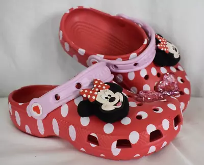 Disney Minnie Mouse Sparkle Heart Polka Dot Crocs Size J1 • $30