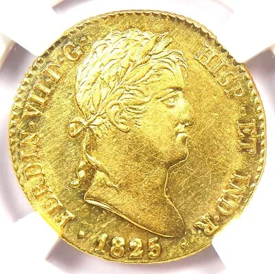 Gold 1825 Spain Ferdinand VII 2 Escudos Gold Coin 2E - Certified NGC AU58 • $850.25