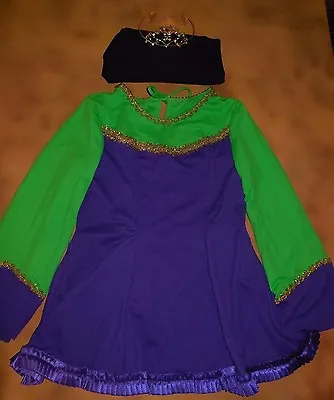 NWT PURPLE Irish Celtic Ruffled Satin Hem Bell Slve Dance Dress W/ Tiara Lrg Chd • $29.99