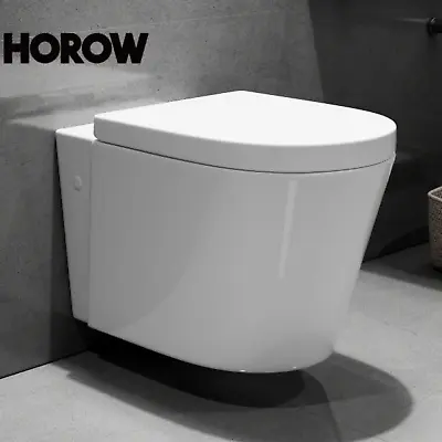HOROW Round Wall Hung Toilet Dual Flush Compact Toilets W/ Soft Closing Seat • $159.99