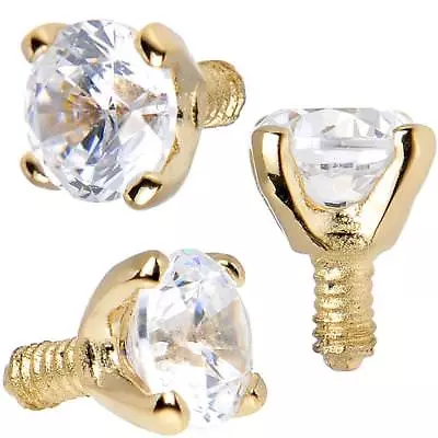 (1PC) Gold Dermal Top CLEAR ROUND CZ PRONG Set Plated Over 316LSteel16gD/16/B/17 • $2.99