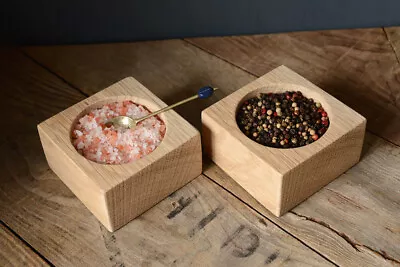 Set Of 2 Salt Or Pepper Pinch Pots Handmade From Oak Hardwood. 75mm Holes • £26.99