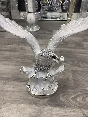 Crushed Crystal Diamond Eagle Bird Ornament  Silver Bling New • £28.99