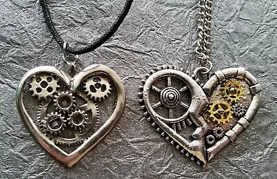 $16 • Buy Steampunk HEART Gears Silver Tone Color  Pendant Pair