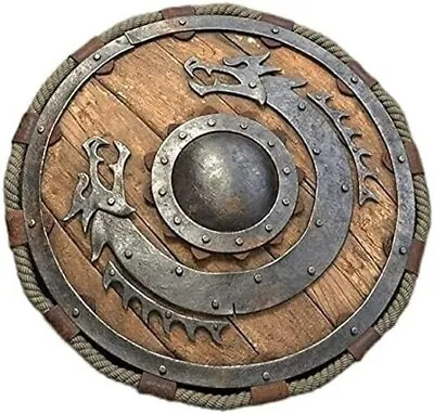 24  Medieval Dragon Viking Shield Wood & Metal SCA LARP Warrior Crhistmis Gift • $107.10