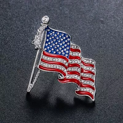 American Flag Brooches Crystal Enamel Badge Pins Lapel Women Men Charm Jewellery • $2.13